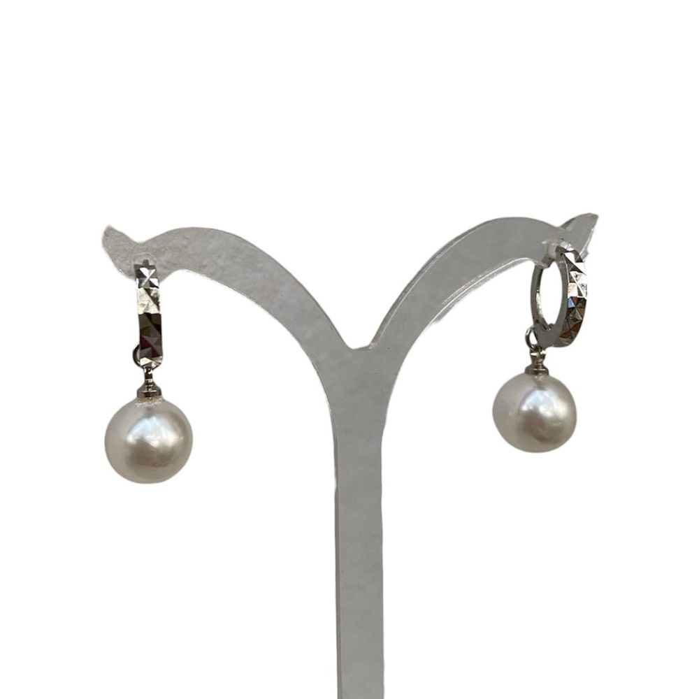 Sterling Silver Faux Pearl Huggie Hoop Earrings